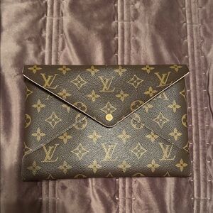 Authentic Louis Vuitton Brown and Gold Monogram Large Clutch